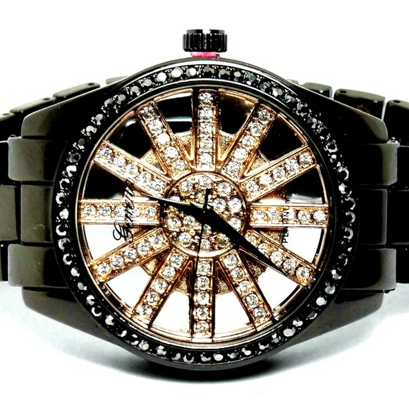 Black and Rose Gold ladies Iced out watch by Geneva Platinum Silver watch - Picture 5 of 5